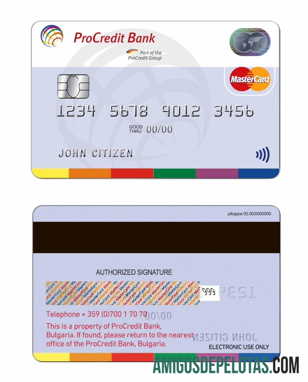 Bulgária ProCredit Bank Mastercard exemplo